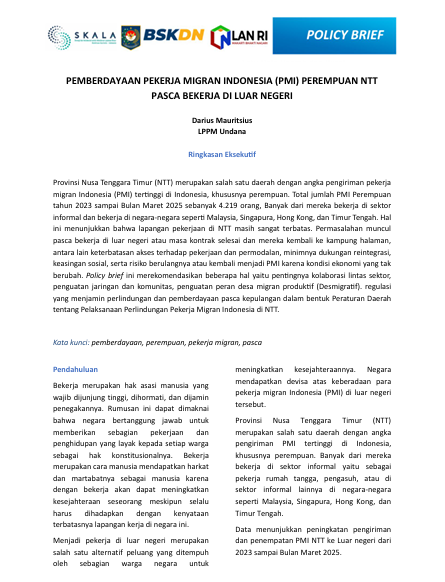 PEMBERDAYAAN PEKERJA MIGRAN INDONESIA (PMI) PEREMPUAN NTT  PASCA BEKERJA DI LUAR NEGERI